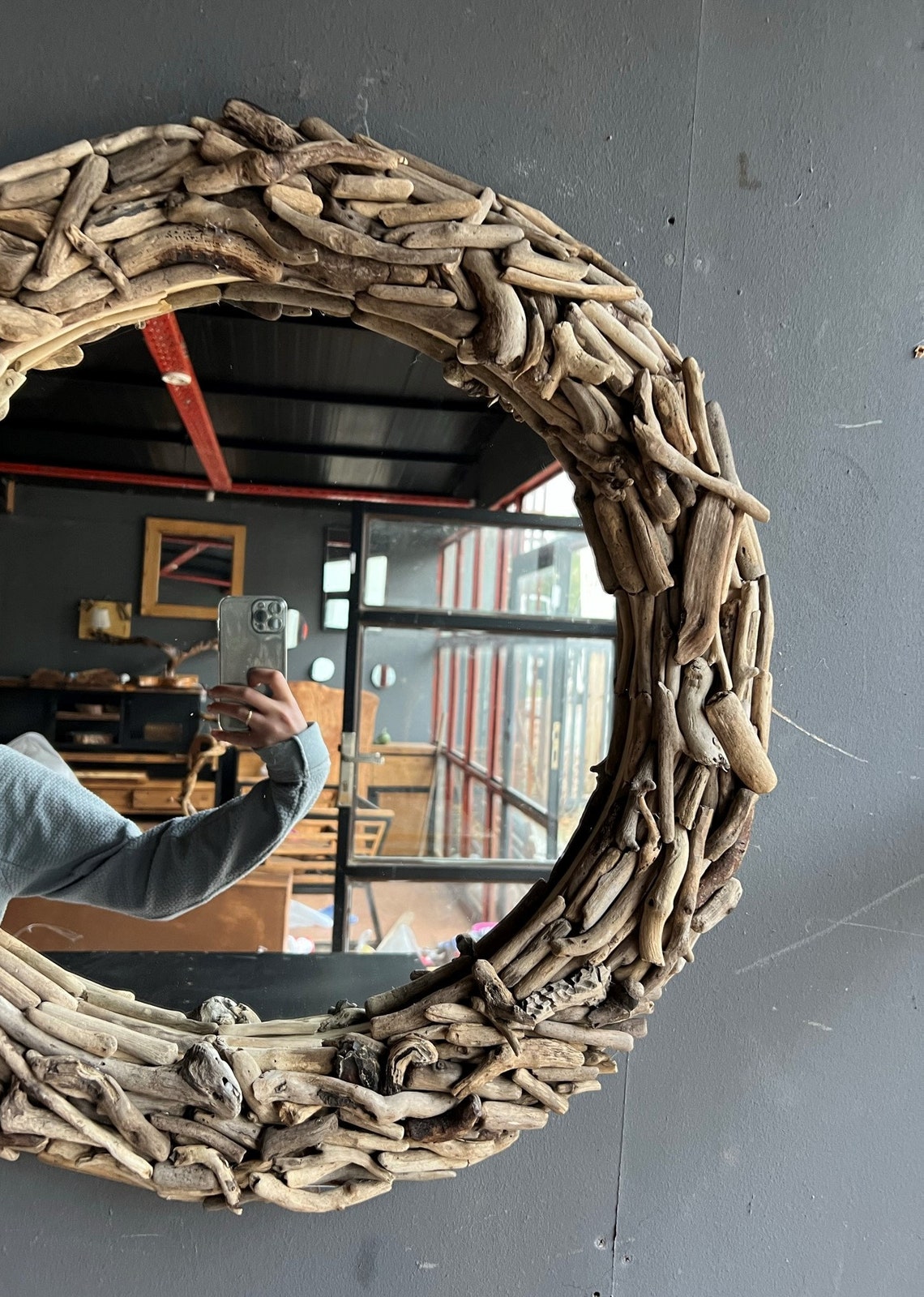 Driftwood Round Mirror, Driftwood Mirror, Handmade Driftwood Mirror ...