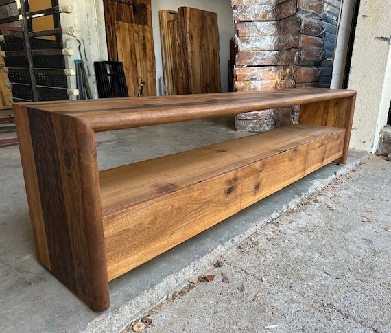 Handmade Walnut Solid Wood TV Console Natural Wood TV Unit Long Media Console TV Stand With Drawers Dark Walnut Tv Stand Tv Unit Etsy UK