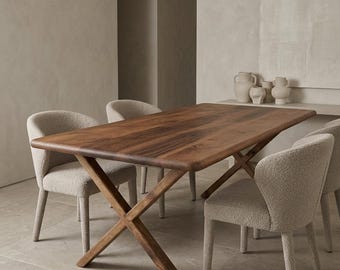 Modern Walnut Dining Table, Solid Wood Kitchen Desk, Mid Century Wooden Furniture