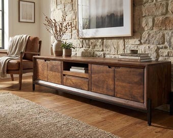 Handmade Dark Walnut Wood TV Stand – Modern & Durable