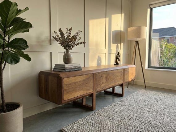 Handmade Solid Walnut TV Stand, Modern Wood Media Console