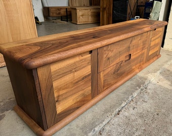 Handmade Solid Walnut TV Stand – Rustic Media Console – Wood Only