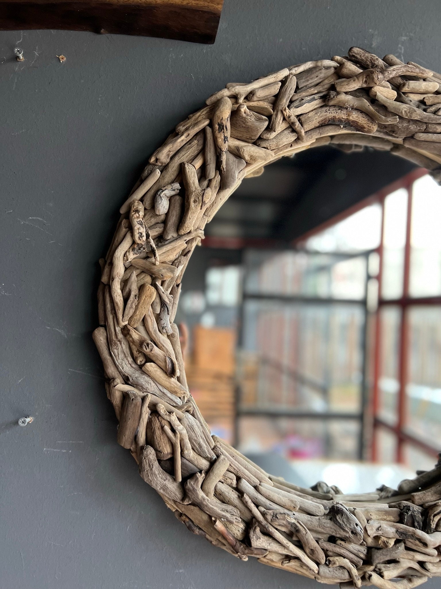 Driftwood Round Mirror, Driftwood Mirror, Handmade Driftwood Mirror ...