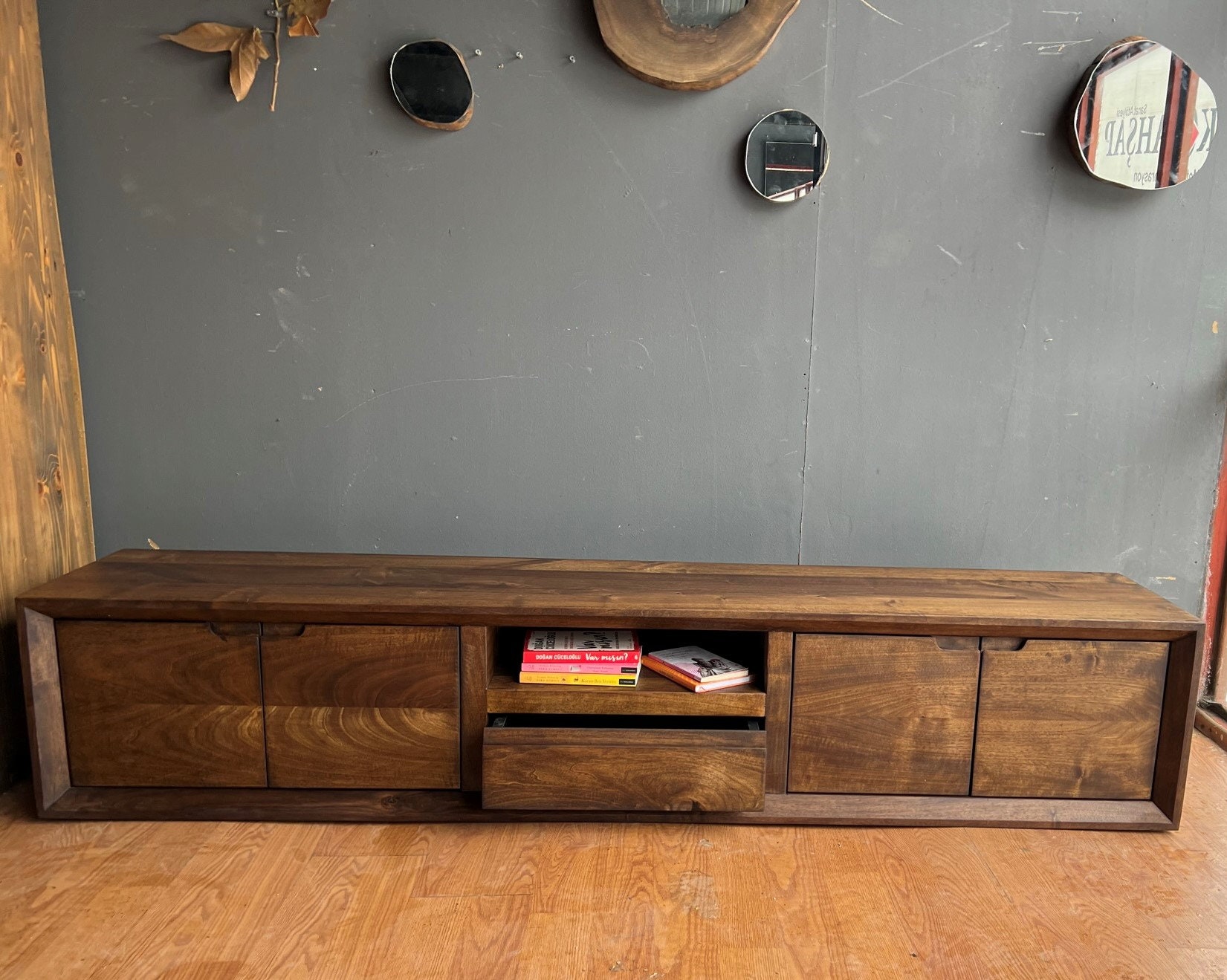 Walnut Modern Tv Stand / Modern Tv Unit / Custom Made Tv Stand / Handmade Tv Stand / Wooden