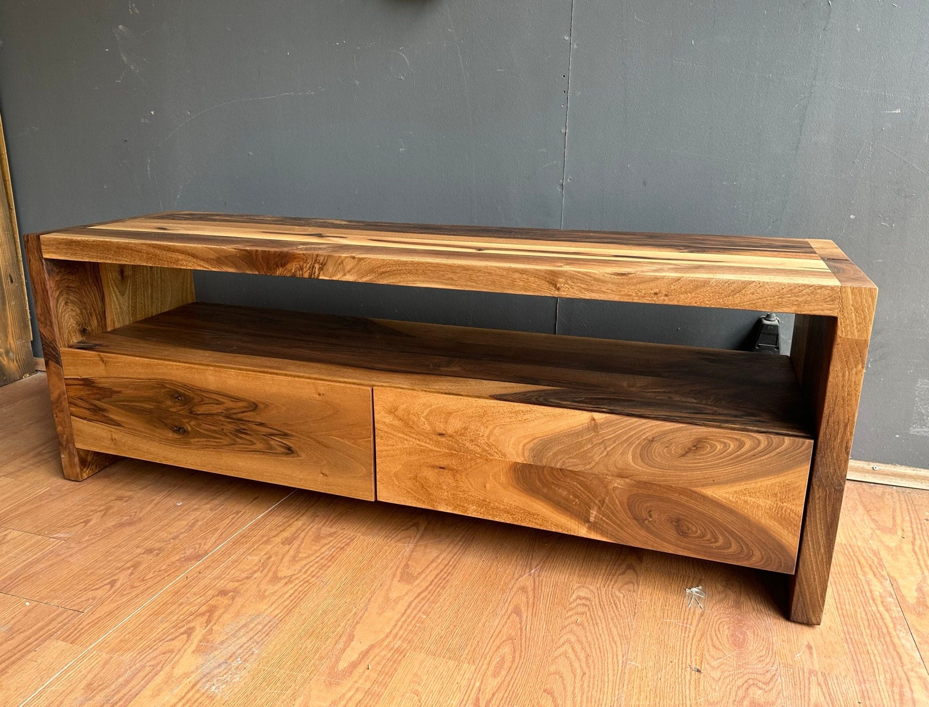 Handmade Solid Wood Tv Console / Rustic and Modern Walnut Tv Stand / Tv ...