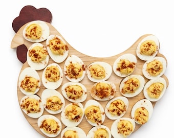 Chicken Shaped Wooden Deviled Egg Serving Plate