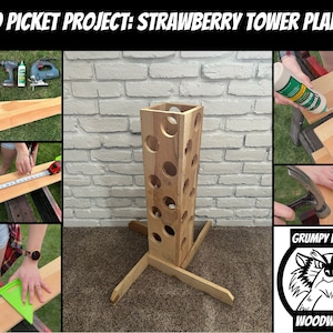 Erdbeerturm-Pflanzerpläne: Zwei Picket-Projekt mit nur den abgebildeten Werkzeugen und zwei Zaunpfosten Einfaches Anfänger-Holzbearbeitungsprojekt