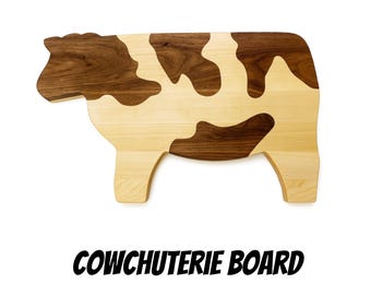 Cow Shaped Charcuterie/Cutting Board made of Walnut and Maple, Size 19" x 11"