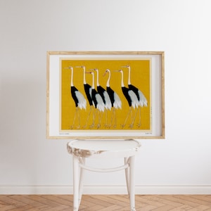 Ogata Korin, A Traditional Portrait of a Flock of Beautiful Japanese Red Crown Crane, Printable Fine Art Posters, Printable Download,