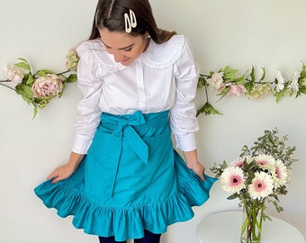 Half Apron with Ruffles (Bright Blue)