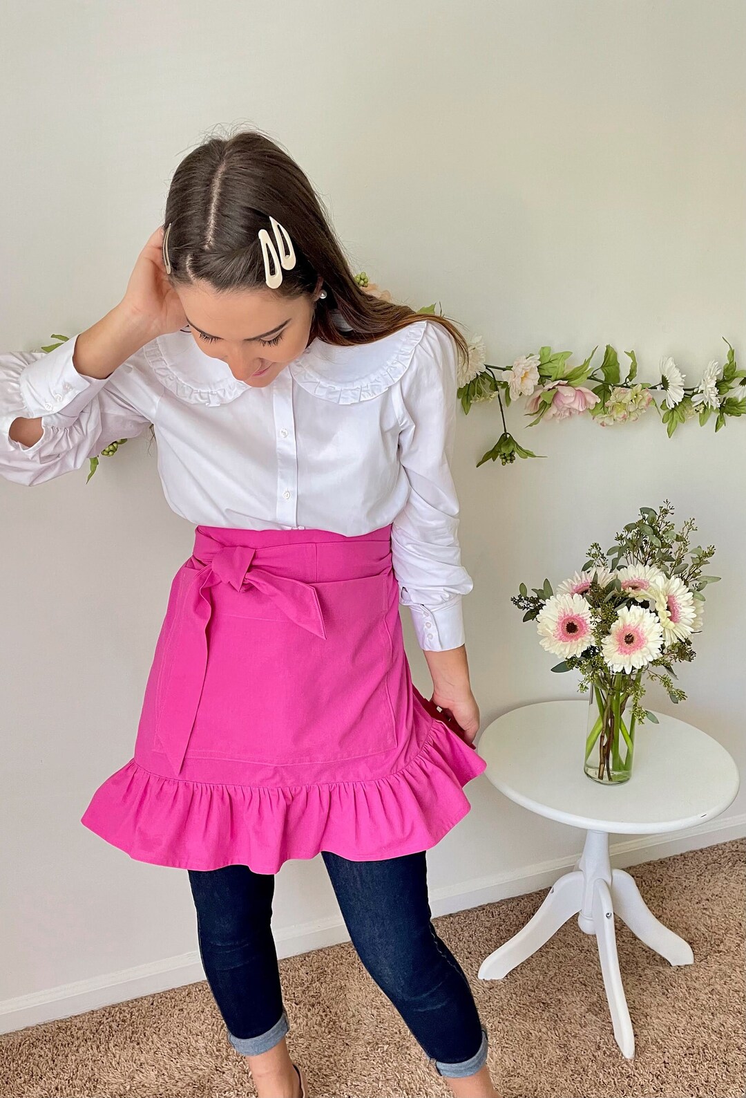 Half Apron With Ruffles (bright Pink) - Etsy