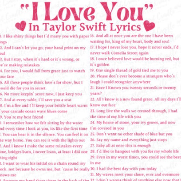 I Love You in Taylor Swift Lyrics - front design included