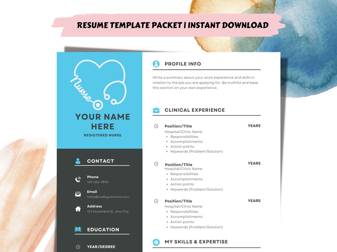Nursing Resume Template | Nurse CV Template Canva | Nursing ...