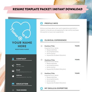 Nursing Resume Template | Nurse CV Template Canva | Nursing Practitioner Resume | 3 Pages Instant Download