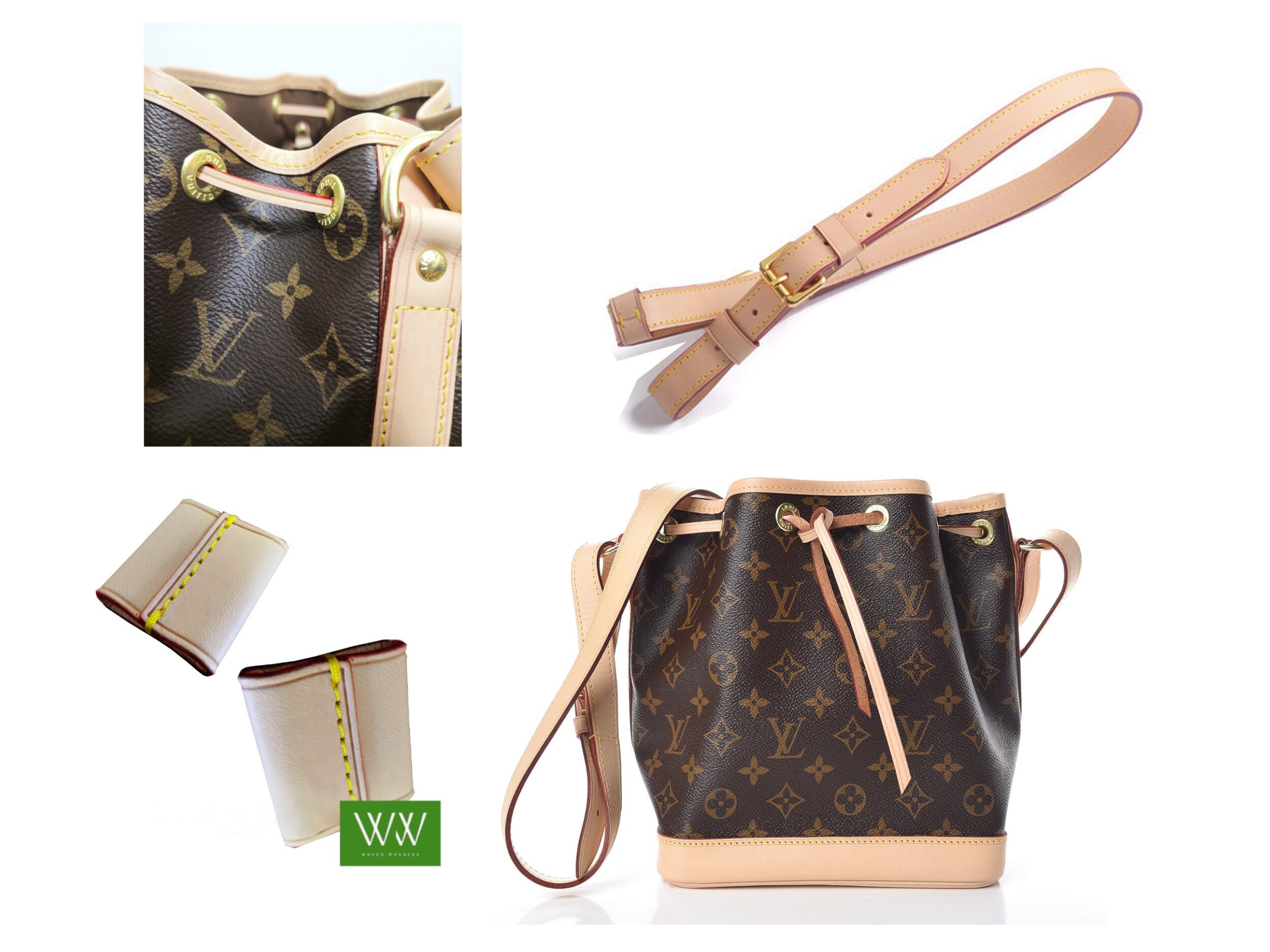 Top Handle for LV Neo Noe Bucket Bag & More Choose Leather Color 3/4 inch  Wide Gold-tone or Silver-tone 16LG Clasps 