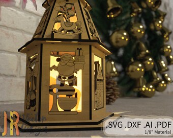 Christmas Lantern Flameless Candle Cover Santa Rocking Horse Holly Mistletoe Festive Bow Sled Season