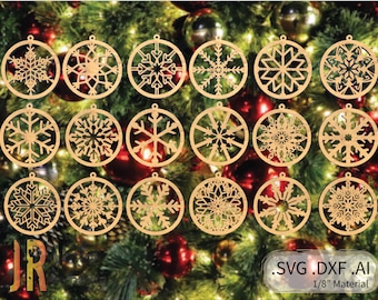 Fractal Snowflake 18 Pack SVG DXF Laser Cutter Files for Glowforge