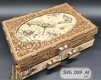 Butterflies and Daisies Jewelry Box SVG DXF AI