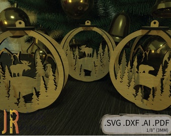 3 pack Nature Ornament Wildlife Moose Bear Trees Forest SVG DXF Laser File