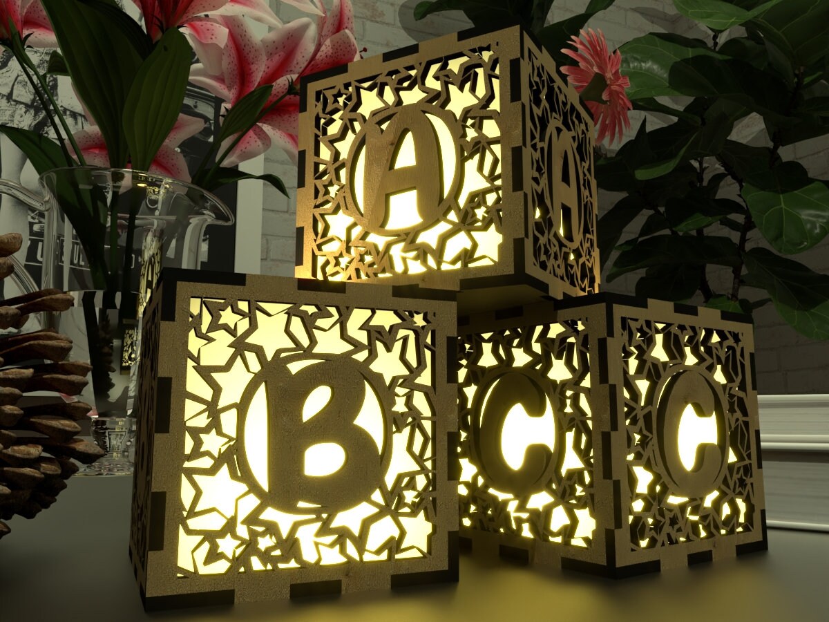 Baby Building Blocks With Stars Custom Name Letters SVG DXF Laser ...