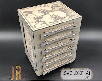 Orchid Jewelry Box with Drawers SVG DXF AI