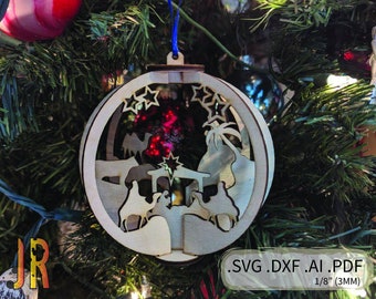 Christmas Bauble Nativity Scene  - SVG DXF Laser Glow forge Vector Jerusalem Christmas Cutting Nativity Camel Gift Baby Jesus Noel Bethlehem