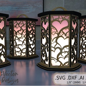 Heart Candle Holder 4 pack - SVG DXF Laser Glowforge Vector File Wood Lamp Engraving Cutting Glow Forge CNC ai