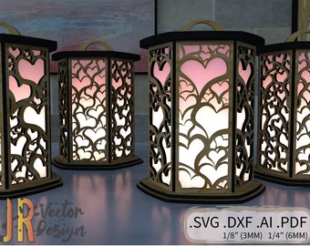 Heart Candle Holder 4 pack - SVG DXF Laser Glowforge Vector File Wood Lamp Engraving Cutting Glow Forge CNC ai