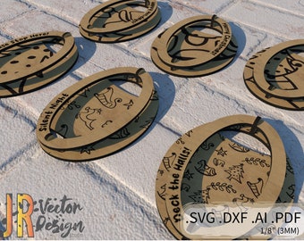 Adornos de Navidad - SVG DXF Laser Glowforge Vector Archivo Navidad Grabado Corte Glow Forge Sled Tree Presenta Santa Hat Rocking Horse