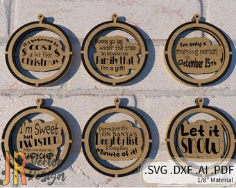 Funny Round Ornaments 6 Pack SVG DXF Laser Cutter Files