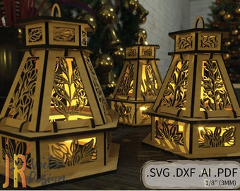 3 Pack Floral Lighthouse Votive Covers SVG Leaves Buds Oak Vine