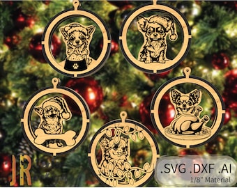 Layered Chihuahua 5 Pack SVG DXF Laser Cutter Files Glowforge Glow Forge Workshop Toys Turkey Ornament