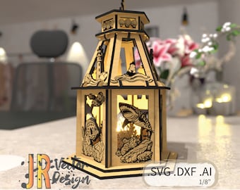 Nautical Lighthouse Aquarium Model SVG DXF for Glowforge Laser Cutting Machines Glow Forge