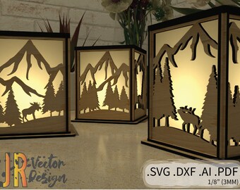 Elk and Moose Light Holders - SVG DXF Laser Glowforge Vector File Wood Engraving Cutting Glow Forge CNC ai