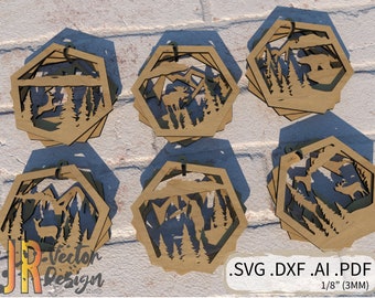 6 Pack Wildlife National Park Ornament Set Laser File DXF SVG Mountains