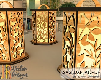 Bamboo Leaf Style Tea Light Holder 5 pack - SVG DXF Laser Glowforge Vector File Wood Engraving Cutting Glow Forge CNC ai Lampshade