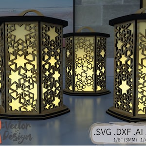 Lot de 4 porte-bougie chauffe-plat étoile DXF - fichier vectoriel SVG DXF Laser Glowforge gravure sur bois coupe Glow Forge CNC ai