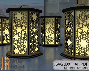 Star Light Box Tea Light Holder 4 pack - SVG DXF Laser Glowforge Vector File Wood Engraving Cutting Glow Forge CNC ai