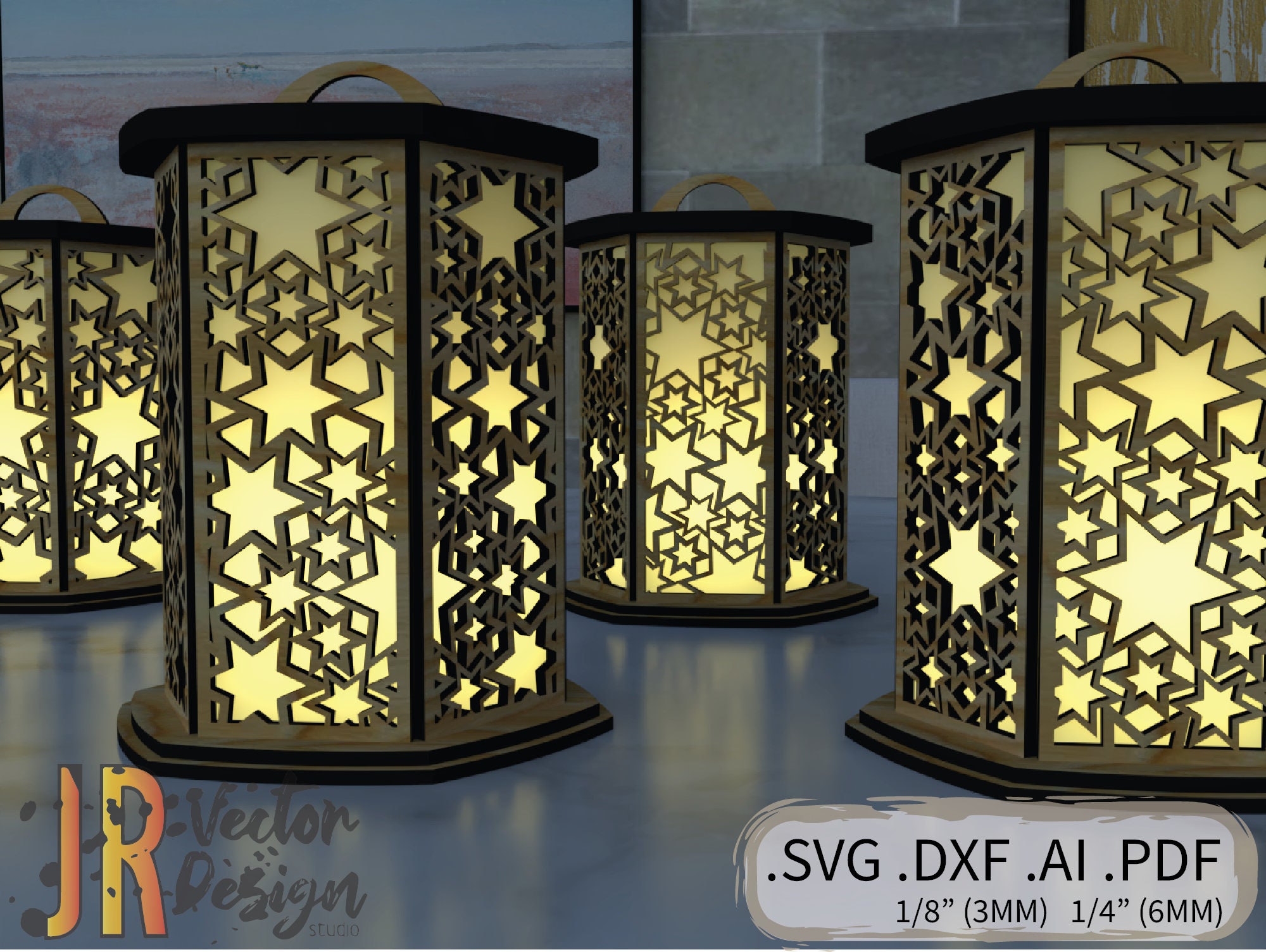 Star Light Box Tea Light Holder 4 Pack SVG DXF Laser Glowforge Vector ...