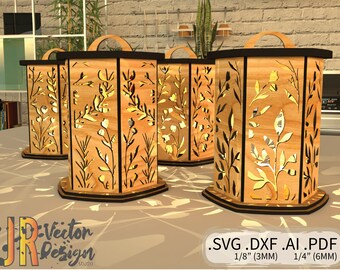 Floral Tea Light Holder 4 pack - SVG DXF Laser Glowforge Vector File Wood Engraving Cutting Glow Forge CNC ai Lampshade