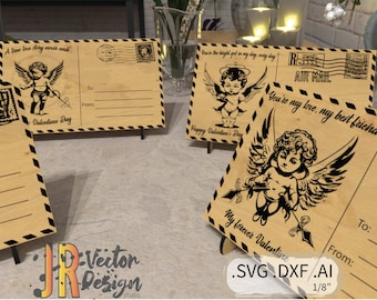Cupid Valentines Postcards with Sands 4 Pack SVG DXF AI