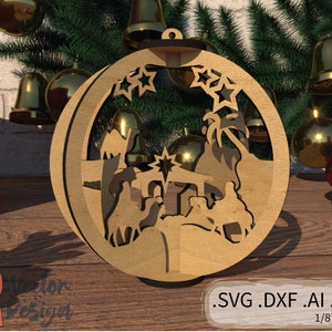 Pallina di Natale Presepe - SVG DXF Laser Glow forge Vector Gerusalemme Natale Taglio Natività Cammello Regalo Bambino Gesù Noel Betlemme