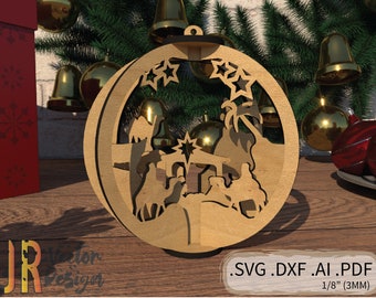 Christmas Bauble Nativity Scene  - SVG DXF Laser Glow forge Vector Jerusalem Christmas Cutting Nativity Camel Gift Baby Jesus Noel Bethlehem