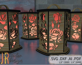 Rose Tea Light Holder 4 pack - SVG DXF Laser Glowforge Vector File Wood Engraving Cutting Glow Forge CNC ai Lampshade