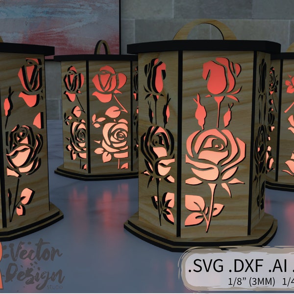 Rose Tea Light Holder 4 pack - SVG DXF Laser Glowforge Vector File Wood Engraving Cutting Glow Forge CNC ai Lampshade