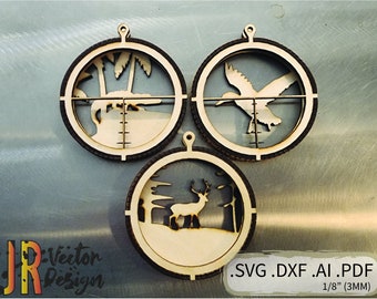 Hunters Ornament 13 Pack - SVG DXF Laser Glow forge Vector Woods Wild Rifle Scope Firearm Buck Antler