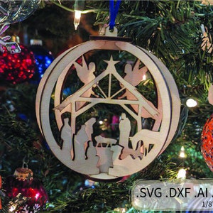 Adorno navideño Escena de la Natividad SVG DXF Láser Shepard Vector Jerusalén Navidad Corte Natividad Camello Regalo Bebé Jesús Noel Belén