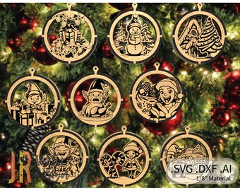 Layered Christmas 9 Pack SVG DXF Laser Cutter Files Elf Workshop Toys Turkey