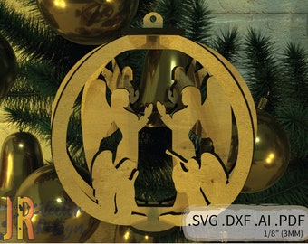 Holiday Ornament Angels Scene SVG DXF Laser Glow forge Vector Jerusalem Christmas Cutting Camel Gift Baby Church Noel Bethlehem Choir 3D
