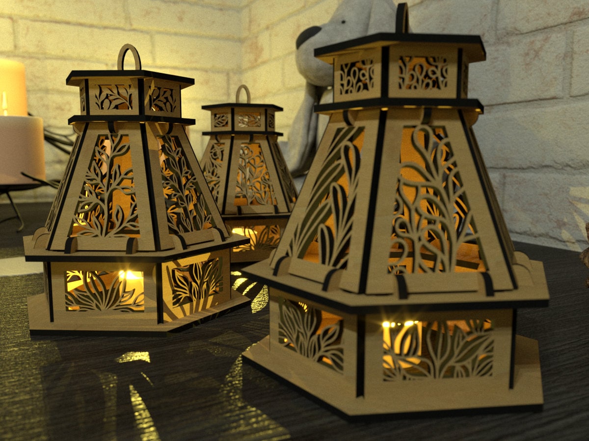 3 Pack Floral Lighthouse Votive Covers SVG Leaves Buds Oak Vine Etsy